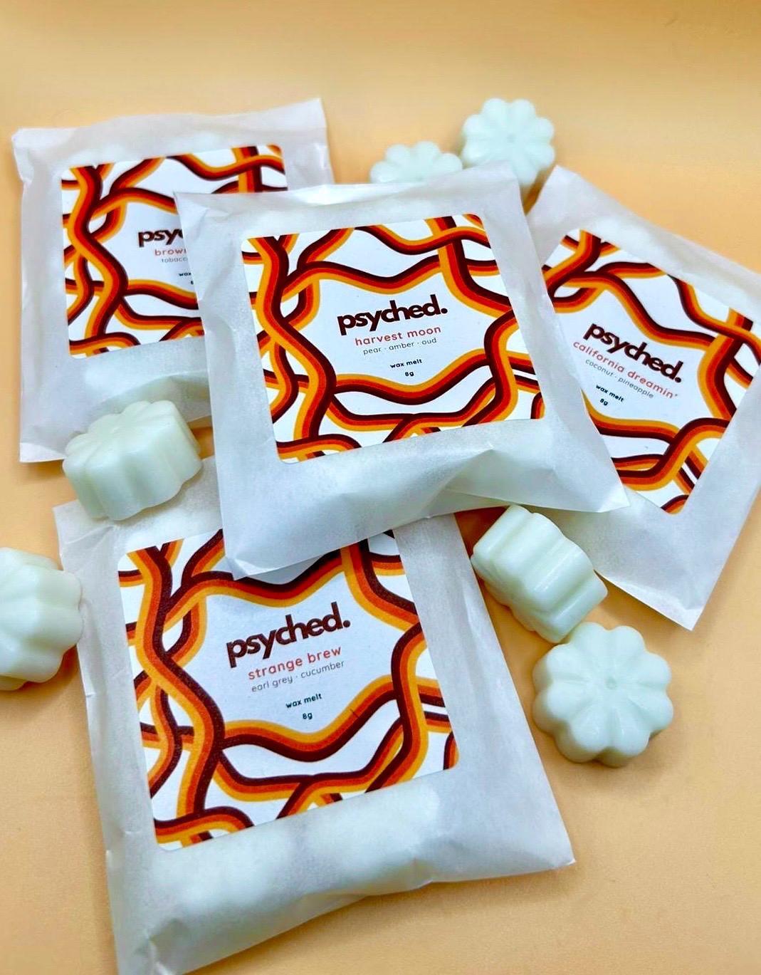 Gift Set: Retro Space Age Wax Burner in Amber Glass + 4 bags of Wax Melts